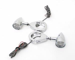 CHROME LED AMBER TURN SIGNALS WITH 39mm CLAMPS (PAIR) IN STOCK